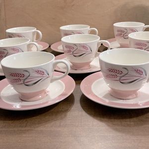 8 like new Pink Radiance cups w/saucers Homer Laughlin.